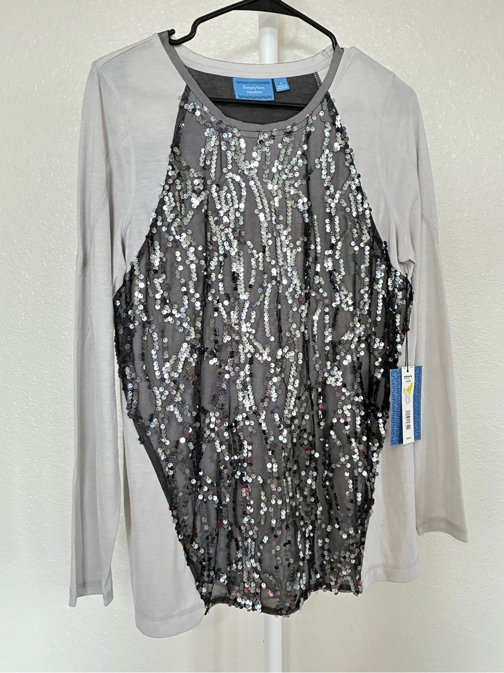 Simply Vera Wang Long Sleeve Sequin Blouse Large
